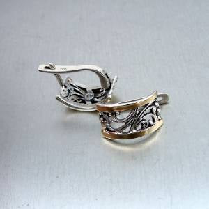 Hadar Designers Filigree French 9k Yellow Gold Sterling Silver J Hoop Earrings (