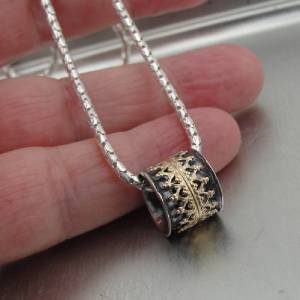 Hadar Designers Handmade Filigree 9k Yellow Gold Sterling Silver Pendant (I n951