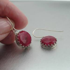 Hadar Designers Israel Dangle Sterling Silver Filigree Red Ruby Earrings (I e619