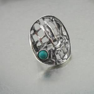 Hadar Designers Turquoise Ring size 6.5, 7 Handmade 925 Sterling Silver (H 114)y