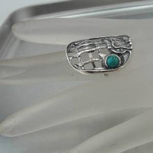 Load image into Gallery viewer, Hadar Designers Turquoise Ring size 6.5, 7 Handmade 925 Sterling Silver (H 114)y