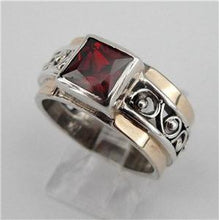 Load image into Gallery viewer, Hadar Designers 9k Yellow Gold Sterling Silver Garnet Filigree Ring 6,7,8,9,10(S