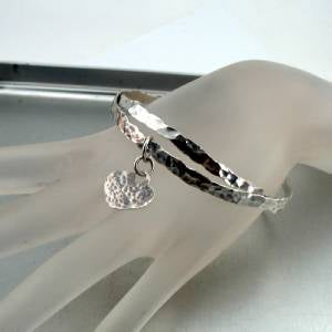 Hadar Designers Handmade 925 Sterling Silver Heart Bangle Bracelets (H)