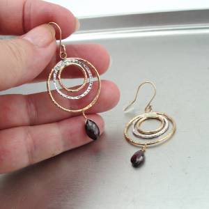 Hadar Designers 14k Gold Fil 925 Sterling Silver Red Garnet Hoop Earrings ()SALE