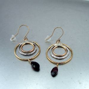 Hadar Designers 14k Gold Fil 925 Sterling Silver Red Garnet Hoop Earrings ()SALE