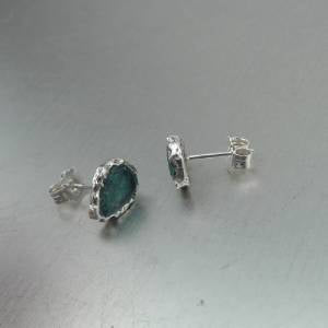 Hadar Designers Handmade Sterling Silver Roman Glass Drop Stud Earrings (AS