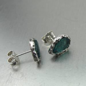 Hadar Designers Handmade Sterling Silver Roman Glass Drop Stud Earrings (AS