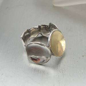 Hadar Designers Handmade 9k Yellow Gold 925 Sterling Silver Ring 7.5, 8 (H) SALE