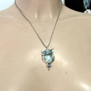 Hadar Designers Sterling Silver Roman Glass Opal Owl Pendant Handmade (as 508012