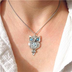 Hadar Designers Sterling Silver Roman Glass Opal Owl Pendant Handmade (as 508012