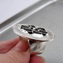 Load image into Gallery viewer, Hadar Designers 925 Sterling Silver Swivel Garnet Ring sz 8,8.5 Handmade (H 1531