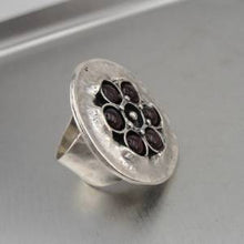 Load image into Gallery viewer, Hadar Designers 925 Sterling Silver Swivel Garnet Ring sz 8,8.5 Handmade (H 1531