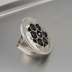 Hadar Designers 925 Sterling Silver Swivel Garnet Ring sz 8,8.5 Handmade (H 1531