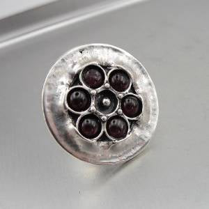 Hadar Designers 925 Sterling Silver Swivel Garnet Ring sz 8,8.5 Handmade (H 1531