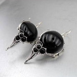 Hadar Designers 925 Sterling Silver Black Onyx Earrings Handmade Artist Dangle(H