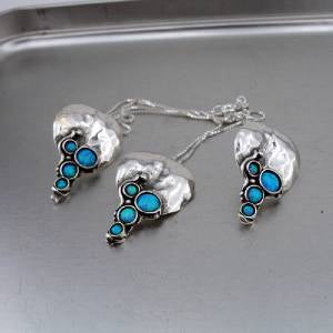 Hadar Designers Handmade Sterling Silver Blue Opal Earrings Pendant Set (H 2663