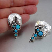 Load image into Gallery viewer, Hadar Designers Handmade Sterling Silver Blue Opal Earrings Pendant Set (H 2663