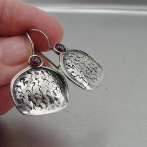 Hadar Designers Handmade 925 Sterling Silver Dangle Garnet Earrings (H) SALE