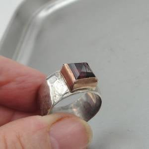 Hadar Designers 9k Rose Gold Sterling Silver Garnet Ring size 6.5, 7 (sp) SALE