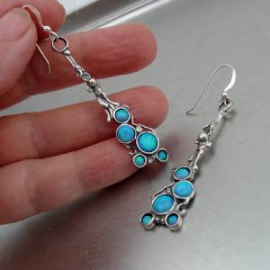 Hadar Designers Handmade Drop Dangle 925 Sterling Silver Blue Opal Earrings (H)Y