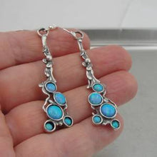 Load image into Gallery viewer, Hadar Designers Handmade Drop Dangle 925 Sterling Silver Blue Opal Earrings (H)Y