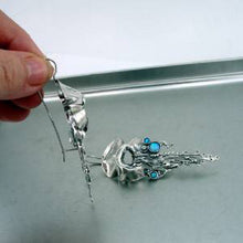 Load image into Gallery viewer, Hadar Designers Long 925 Sterling Silver Blue Opal Earrings Handmade Unique (H)
