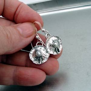 Hadar Designers Israel Handmade Delicate 925 Sterling Silver Pearl Earrings (H