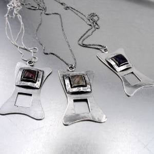 Hadar Designers Unique Handmade Modern Sterling Silver Garnet Pendant (H) SALE