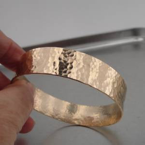 Hadar Designers Handmade Artistic 14k Gold Fil Hammered Bangle Bracelet (v)