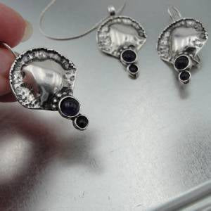 Hadar Designers Handmade Sterling Silver Black Onyx Earrings Pendant Set (H)SALE