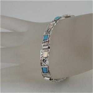 Hadar Designers Handmade Sterling Silver 9k Yellow Gold Blue Opal Bracelet (S)