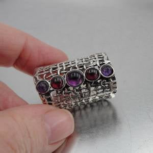 Hadar Designers Sterling Silver Garnet Amethyst Ring 6,7,8,9,10 Handmade (H 1142
