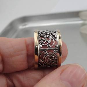 Hadar Designers Filigree 9k Yellow Gold Sterling Silver Ring 7,8,9,10,10.5,11(Sy