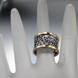 Hadar Designers Filigree 9k Yellow Gold Sterling Silver Ring 7,8,9,10,10.5,11(Sy