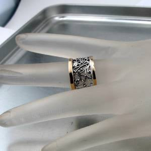 Hadar Designers Filigree 9k Yellow Gold Sterling Silver Ring 7,8,9,10,10.5,11(Sy