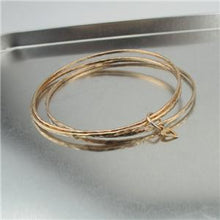 Load image into Gallery viewer, Hadar Designers Handmade Hammered 14k Gold Fi Three Bangle Heart Bracelet (V)