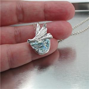 Hadar Designers 925 Sterling Silver Pendant Roman Glass Love-Bird Handmade (as)y