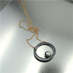 Hadar Designers 14k Gold Fill 925 Silver Pearl Pendant Handmade Modern (V) 