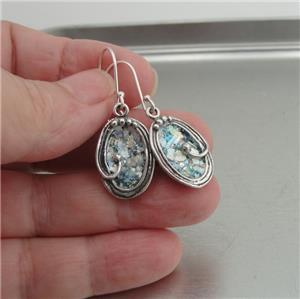 Hadar Designer Handmade Art 925 Sterling Silver Antique Roman Glass Earrings (as