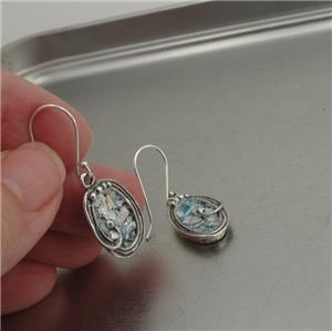 Hadar Designer Handmade Art 925 Sterling Silver Antique Roman Glass Earrings (as