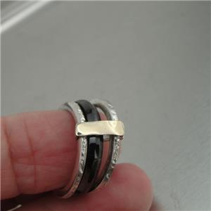 Hadar Designers 9k Yellow Gold 925 Silver Black Ceramic Ring 6.5,7,8,9 (I r886)y