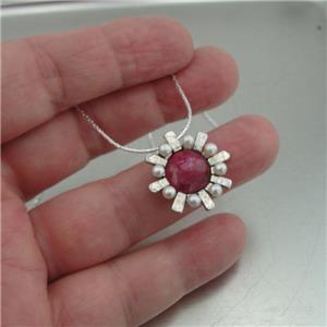 Hadar Designers NEW Handmade 925 Silver Pearl Ruby Pendant Earrings Set (I ne756