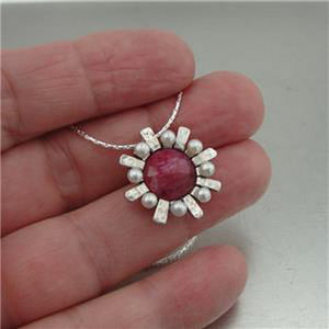 Hadar Designers Genuine Ruby White Pearl Pendant 925 Sterling Silver (I n1088)y