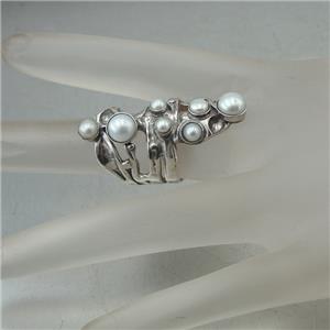 Hadar Designers Handmade Sterling Silver White Pearl Ring size 4.5,7,8,9, (H 141