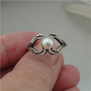 Hadar Designers Heart Sterling Silver Pearl Ring size 6.5 Handmade Sweet () SALE