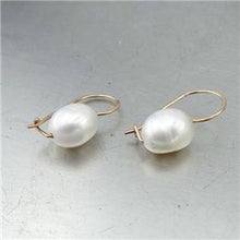 Load image into Gallery viewer, Hadar Designers 14k Gold Fil Natural Oval White Pearl Earrings NEW Handmade (Ve