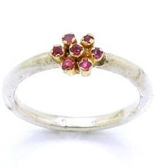 Hadar Designers 9k Gold 925 Silver Ruby Ring size 7.5 Delicate Floral (I R847) Y