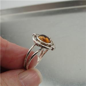 Hadar Designers Israel Handmade 925 Sterling Silver Baltic Amber Ring sz 8.5 (H