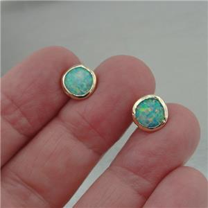 Hadar Designer Handmade 9k Gold 8mm Round Blue Opal Stud Earrings (I e
