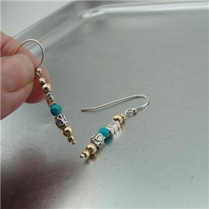 Hadar Designers Sterling Silver Turquoise Earrings Handmade Dangle 14k Gold Fi(L